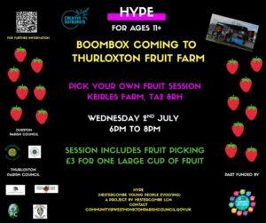 boom box fruit farm poster 2nd July